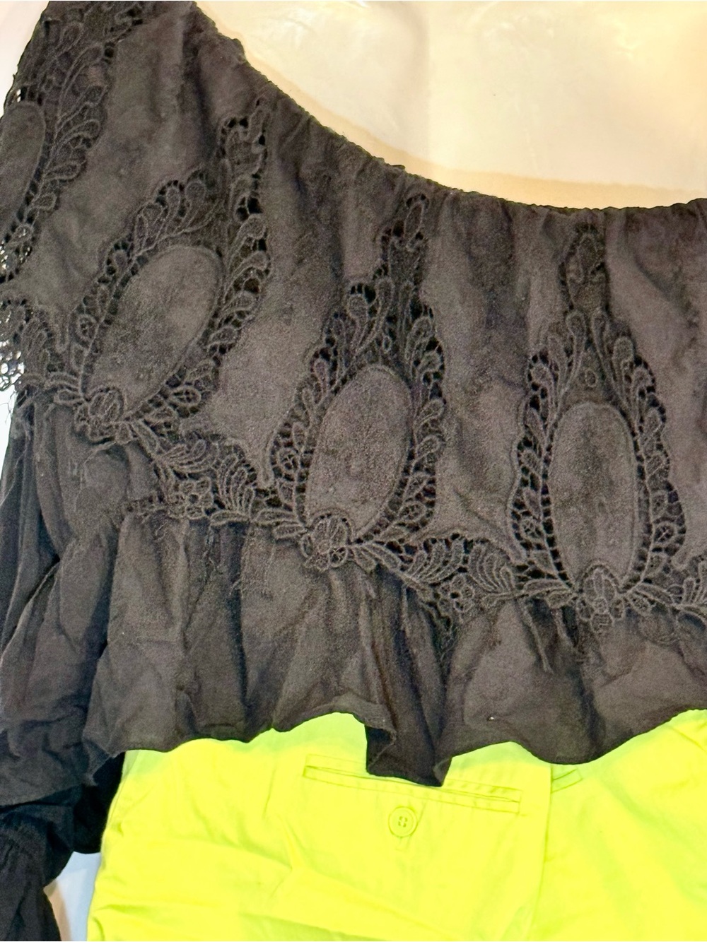 Black Ruffle Off-Shoulder Top - Picture 7 of 7